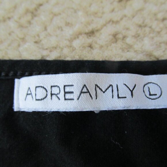 Adreamly Shirt Womens Large Black Short Sleeve Round Neck Pullover Blouse Top - Picture 2 of 6